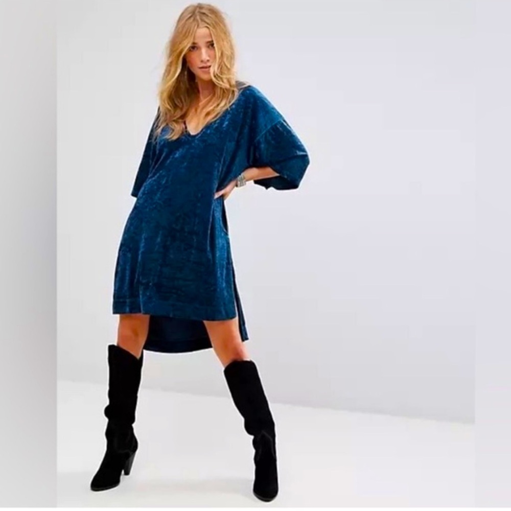 Free People blue luxe velvet oversized tunic/dress size M+